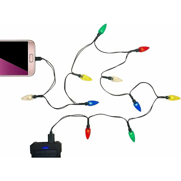 Multifarvede LED julelys telefonoplader - 1,4 m USB-opladerkabel 10 LED'er - Android Micro USB (Android, 1 pakke) KLB