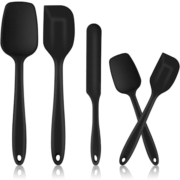Silikon Spatel Set med 5, Värmebeständiga Gummispatel Redskap för Non-Stick Köksredskap, Glasyr Blandning, Sömlös och Flexibel, Diskmaskinssäker, Svart