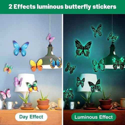 96 stk. Butterfly Vægstickers, Gløder i Mørket, Sommerfugl Dekoration