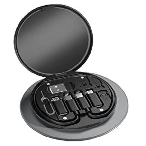 USB-adapterkit (svart) Kabelkort, Multi-typ laddningskabelbox-omvandlare USB C till Lightning Typ C Mikroadapter Dataöverföring Innehåller Po-kortplats