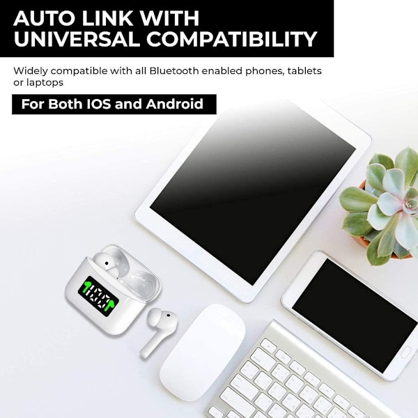 Aidosti langattomat nappikuulokkeet aktiivisella melunvaimennuksella, Bluetooth, valkoinen