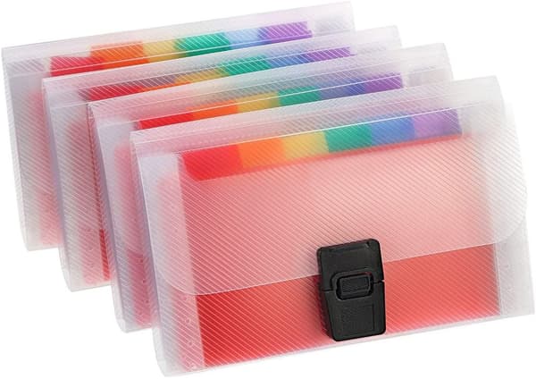 4-pack A6 expanderbara mappar, dokumentmapp med 24 etiketter, organisationsmapp