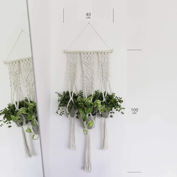 QueHouse Macrame Garn Blomsterpotte Dekorasjon - Veggdekorasjon Boho Blomster KLB