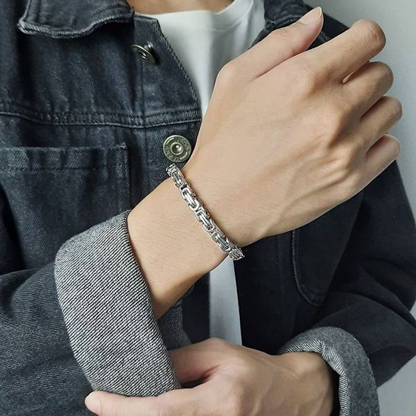 Titanium link armbånd, firkantet byzantinsk rustfrit stål stil