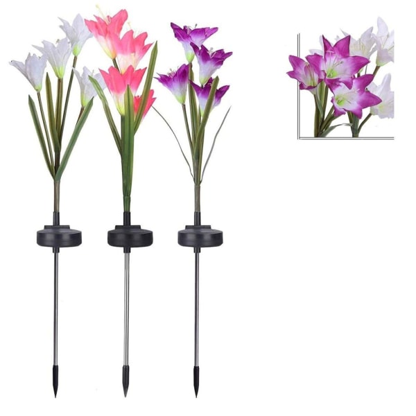 3 Pcs Solar Lights Artificial Lily Flowers Solar Lights Outdoor Solar Lamps KLB