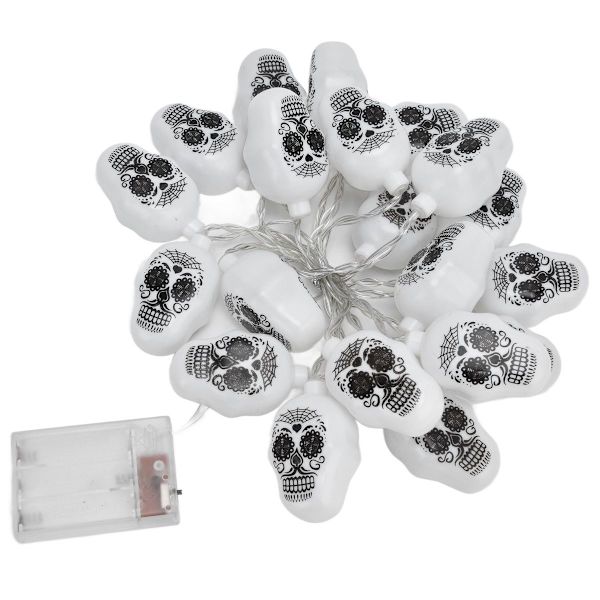 20 stk. LED Halloween kranie-lyskæde varm 3m/9.84ft batteri KLB