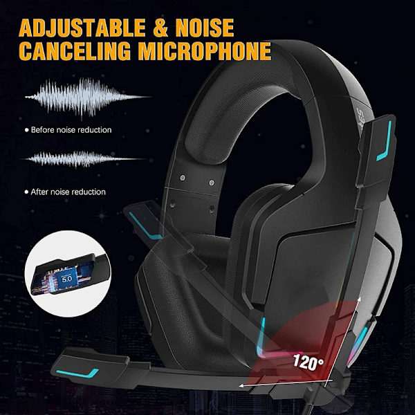 Peliheadset, viileät LED-valot, kuulokkeet mikrofonilla, PC