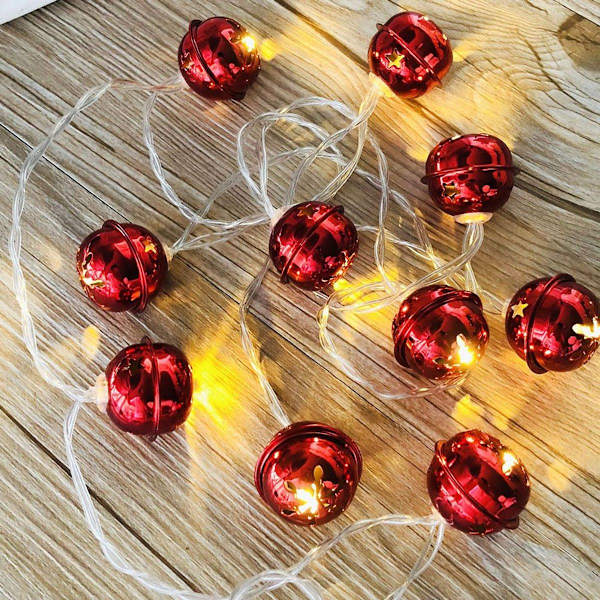 1,5 m 10 LED röda metallklockor LED ljusslinga dekorationsljus KLB