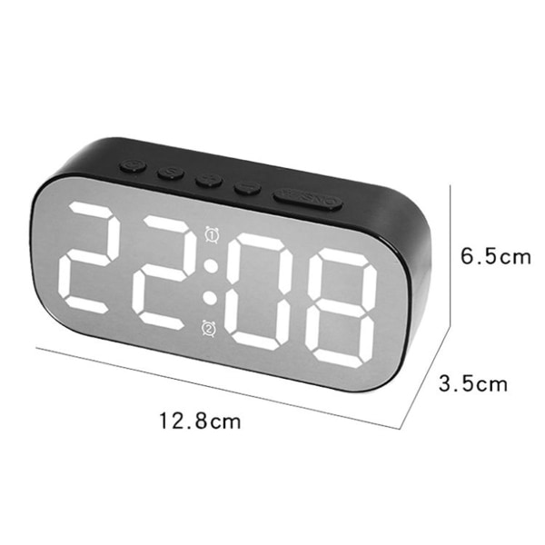 LED digitalt display, temperatur, elektronisk ur, bord spejl, vækkeur (sort stor