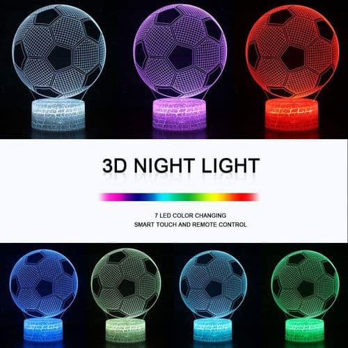 Fodbold 3D Lampe LED Natlys Illusion Lamper 7 Farver Berøringsstyring
