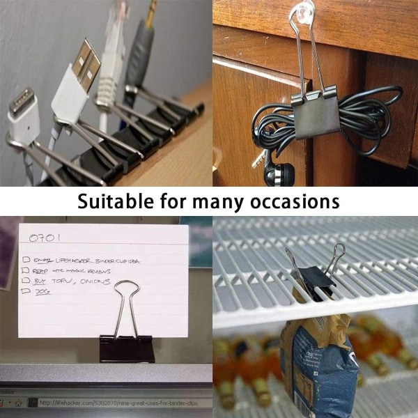 Høj kvalitet foldback papirclips i sort lavet af metal