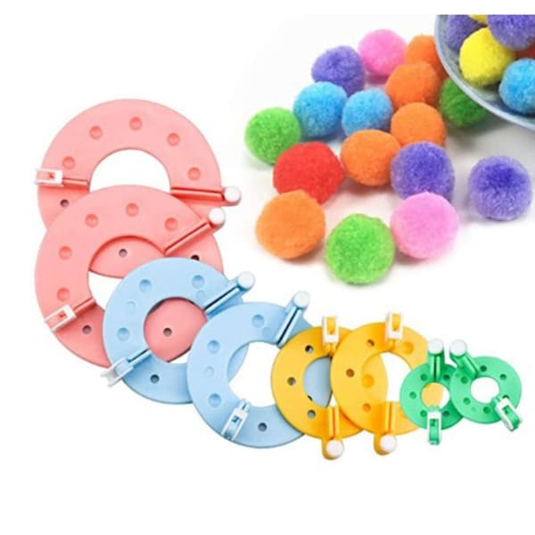 Pakke med 8 Pompom Maker 4 størrelser Bobble Maker for håndverk Fluff Ball Weaver Kit