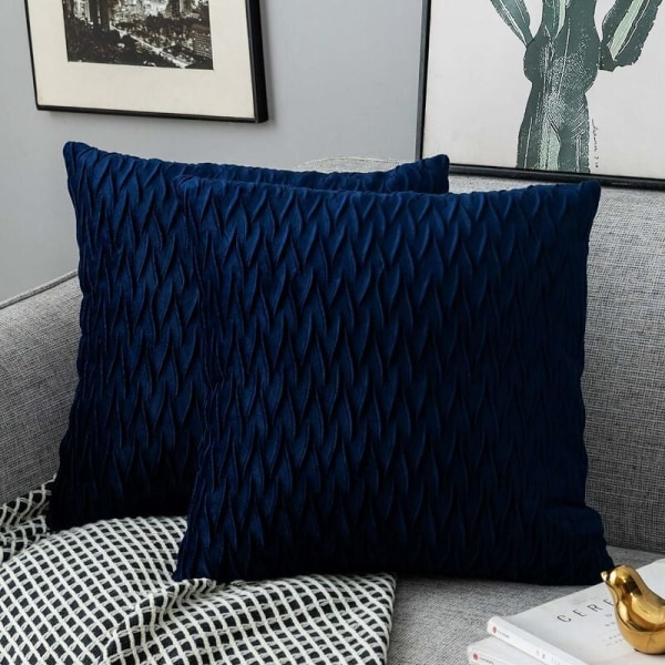 Fløjls pudebetræk 45x45cm til stue sofa, sæt med 6 ensfarvede firkantede pudebetræk soveværelse dekoration, marineblå KLB