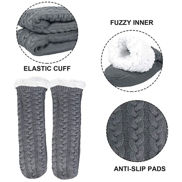 2 par gulvsokker vinter hyggelige fluffy varme fleece bløde twist sort + twist grå KLB