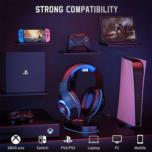 Headset med mikrofon til PS4 Xbox One, Surround Sound Sort Blå
