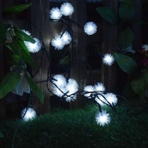 Batteridrevne snøballformede LED-lyslenker, 30 hvite