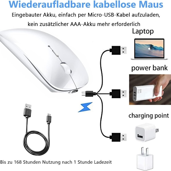 Oppladbar Bluetooth-mus for bærbar PC og nettbrett