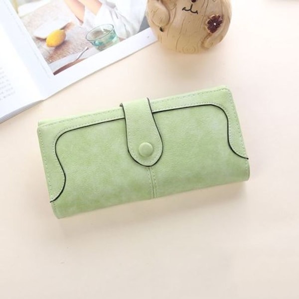 Damplånbok lång plånbok Retro plånbok med matta sömmar (ljusgrön)