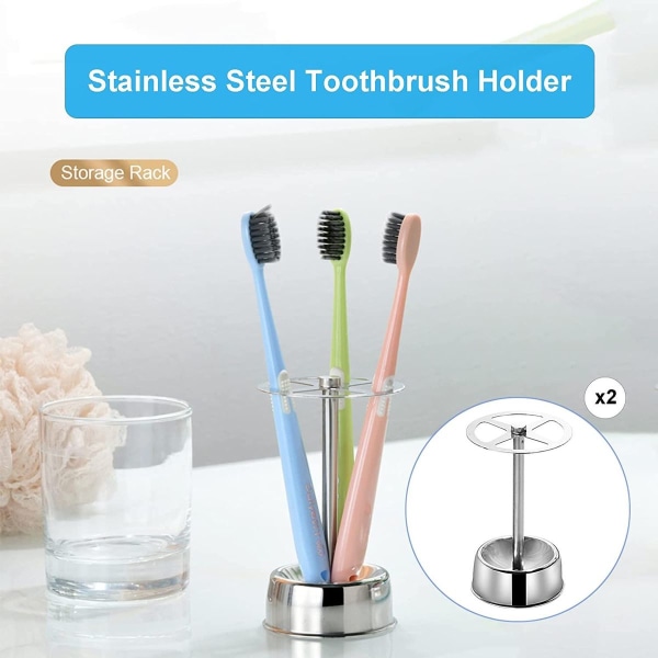 Tannbørsteholder av rustfritt stål, 2 stk, tannbørsteholder av metall, bad eller