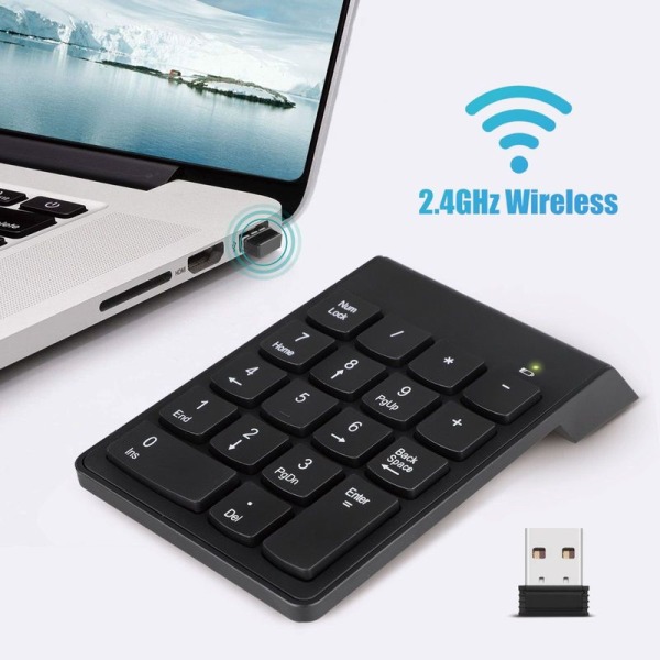 Numeriskt tangentbord, trådlös USB nummerplatta, 2,4 GHz, 18 tangenter, Mini