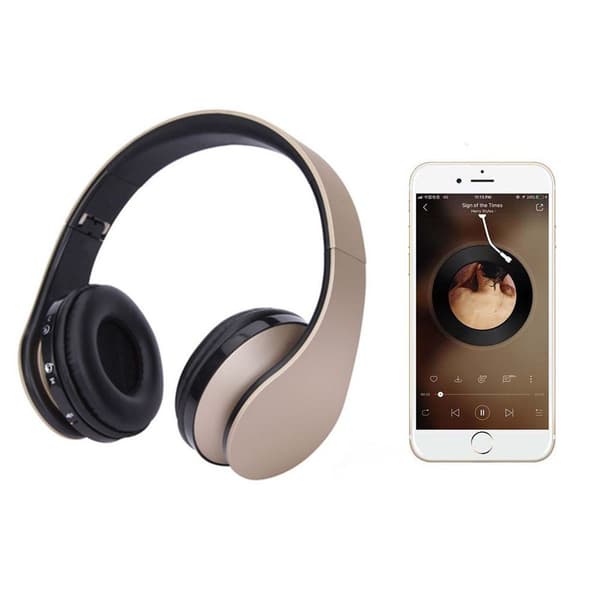 Trådløse Bluetooth-hodetelefoner, over-ear-headset med gull