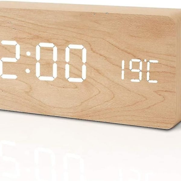 Moderne LED-trebordklokke med stemmeberøringsskjerm for tid, dato og temperatur