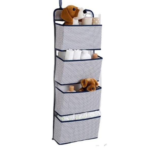 4 Lomme Foldbar Hylle med 2 Kroker Blå