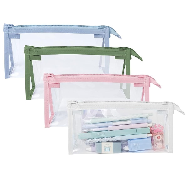 4 STK Pencil Clear Case, Multifunksjon Organizer Bag Transparent Travel KLB