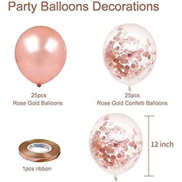 Rose Gold Confetti Latex Balloons,50 Pack 12 Inch Birthday Balloons with 33 Feet Rose Gold Ribbon for Bridal Wedding Party Decorations