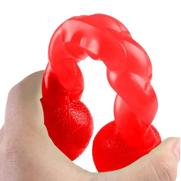 Hundleksak för tänder, gummibens spiral tuggben röd KLB