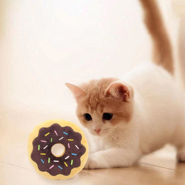 Donutformad plysch katt kattmynta leksak kattunge interaktiv kudde kaffe KLB