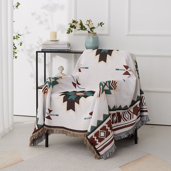 Sommarfilt boho bomull, filtar, gosig filt, vändbar filt, beige