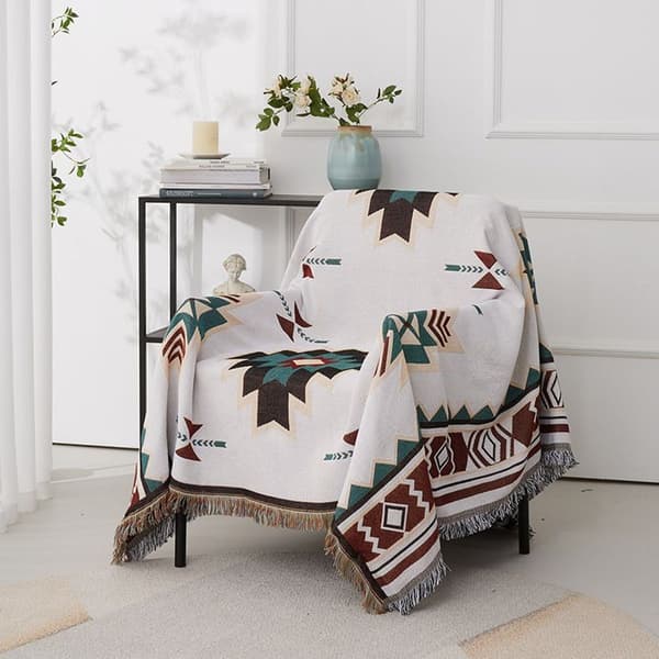 Sommer tæppe boho bomuld, tæpper, hyggeligt tæppe, vendbart tæppe, beige