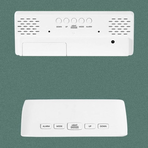 Spejl Sengebord Alarmur Batteri Stik Dual Purpose LED Ur Bueskåret Sort