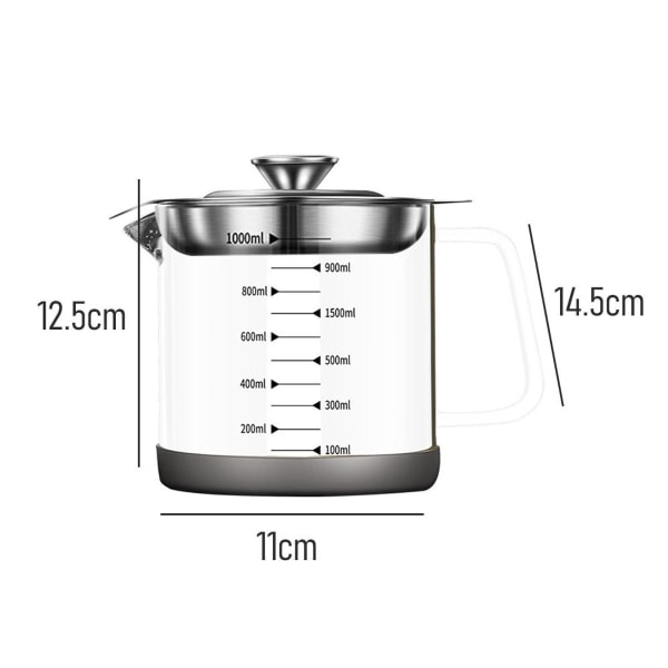 Glas sauce separator med filterhætte, fedtseparator, fjerkræ 1000 ml