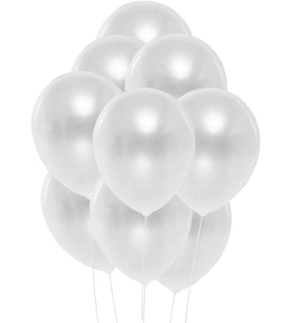 50 pientä metallivalkoista ilmapalloa