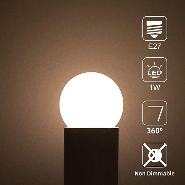 10 kpl E27-ruuvikanta 1W LED-lamppu, maapallolamppu, koristeluun, lämmin valkoinen KLB