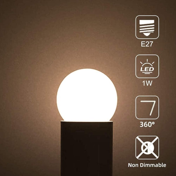 Pakke med 10 E27 skruebase 1W LED-pære Globelampe til dekoration Varm hvid KLB