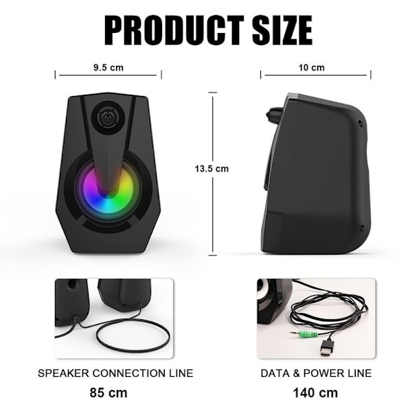 Datorhögtalare, stereo 2.0 USB-multimediahögtalare med