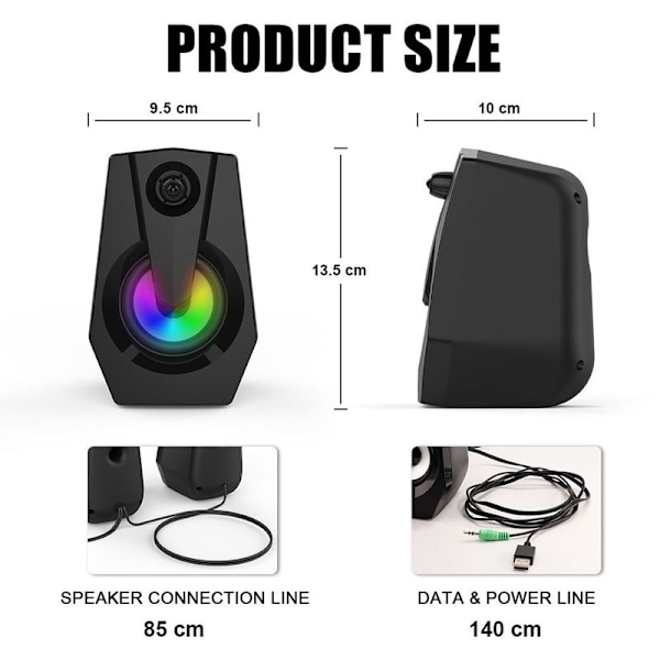 Datorhögtalare, stereo 2.0 USB multimediahögtalare med