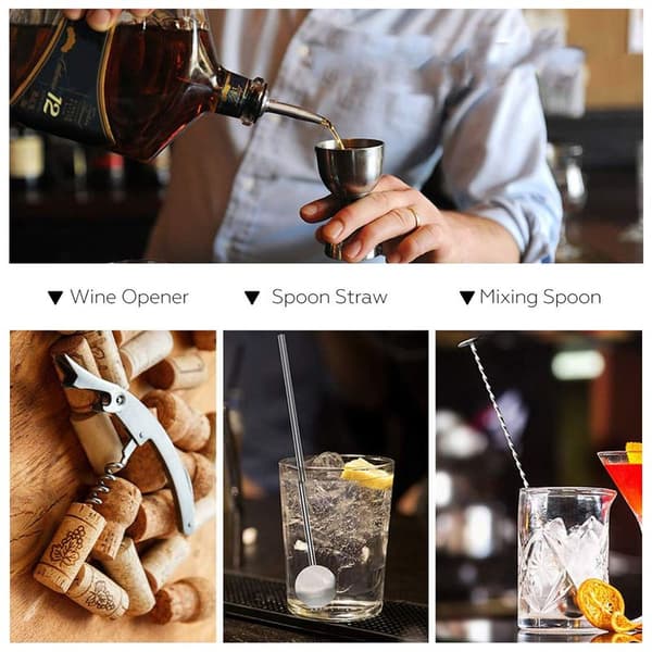 Cocktail sæt, Godmorn cocktail shaker sæt i rustfrit stål, 15 dele bartender sæt