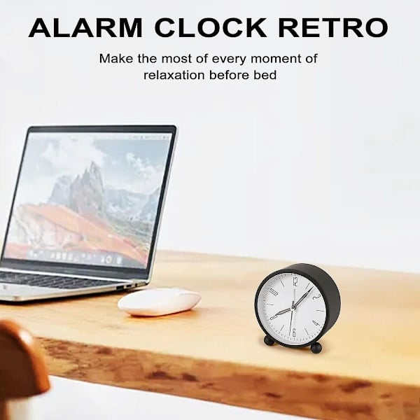 Tyst rund metallväckarklocka utan tickande: ljus design