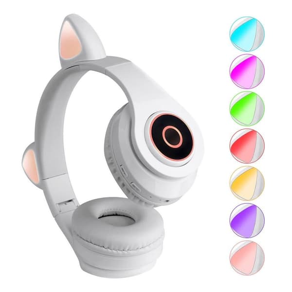 Bluetooth Katteøre Hovedtelefoner Gaming Headset Hovedtelefoner med LED-lys til