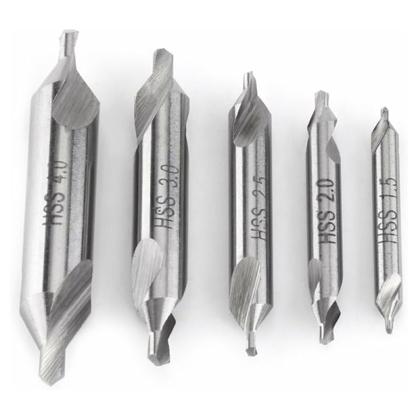 5 stk. centerbor med dobbelt ende, 60 grader, 1,5/2,0/2,5/3,0/4,0 mm, KLB