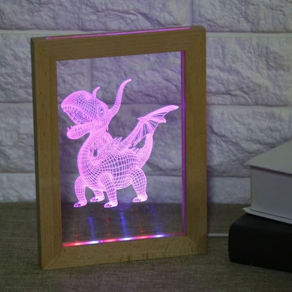 LED 3D nattlys skrivebordslampe akrylpanel mønsterlys KLB