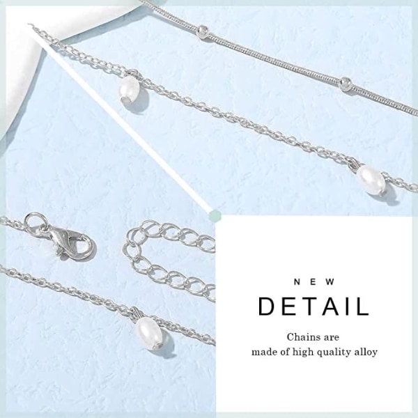 Dobbeltlags perletaljekæde (sølv)taljeperlebælte kropssmykker til kvinder og piger, moderigtigt stablet rund perleslangeknoglekæde kropskæde