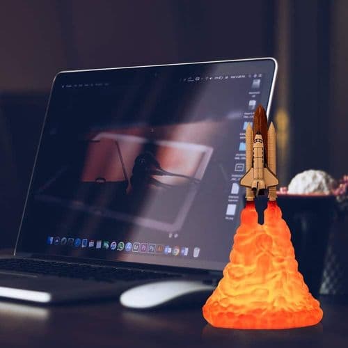 3D Dekoration Natlys, 3D Printet Raket Lampe Rumfærge Lampe USB