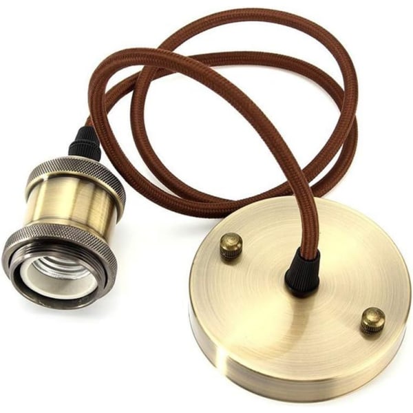 Pendel vintage moderne industriel stil E27 lampeholder fatning med 1M rund flettet kabel-antik messing (bronze)