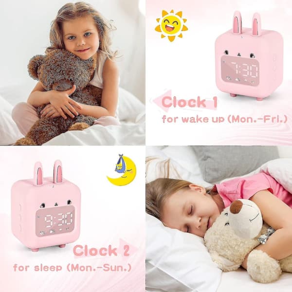 Lasten herätyskello söpöllä pupu-designilla ja integroidulla yövalolla