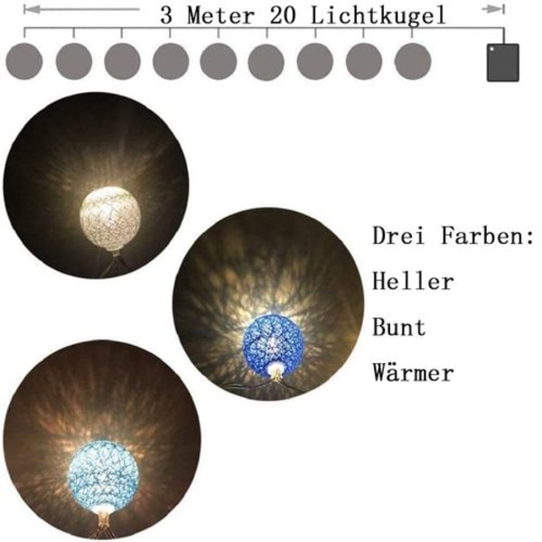 Bomullsboll-Ljusslingor - 3m 20 LED Boll-Ljusslingor för Inomhusnattbelysning